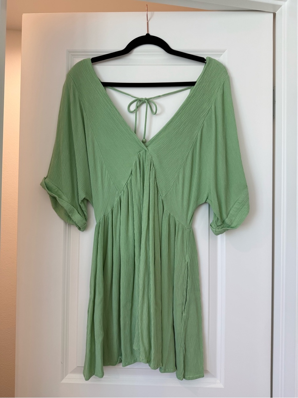 O'Neill Light Sage Green V-Neck Tie-Back Mini Dress